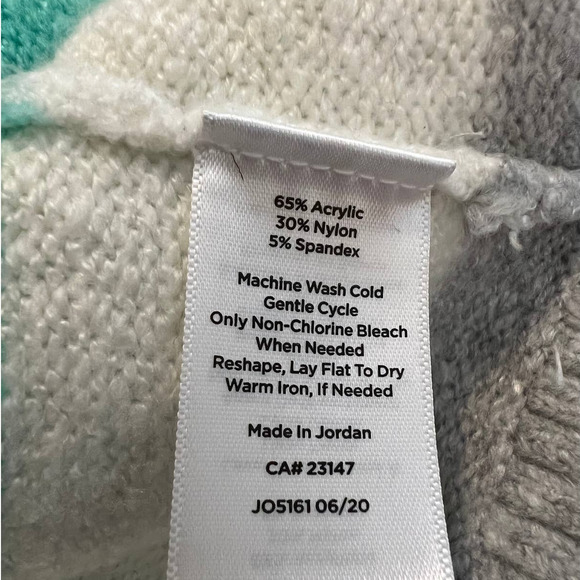 Talbots Hi-Lo Turtleneck Sweater in Gray Blue Green Stripes Size Medium Petite - Picture 5 of 5